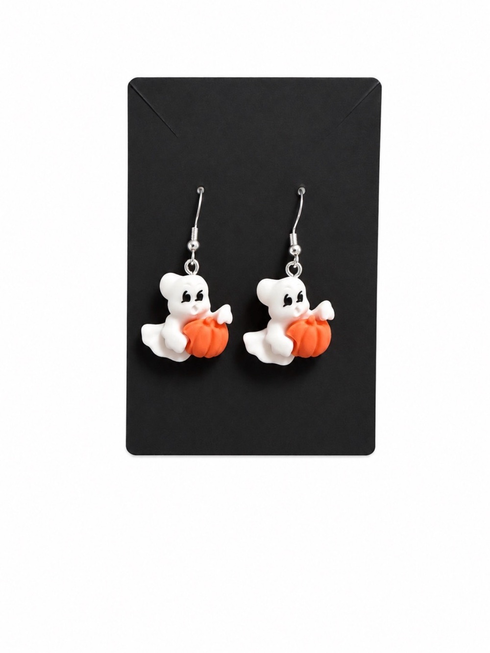 Playful Ghost & Pumpkin Drop Earrings for Kids - White & Orange